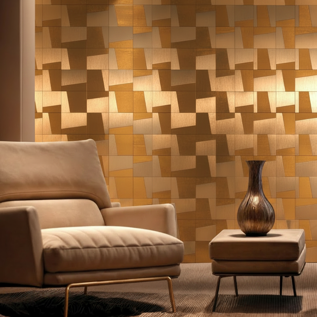 Parede com revestimento Inox Gold